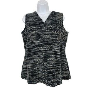 Croft & Barrow Womens Black & White Sleeveless V-Neck Stretch Top Large